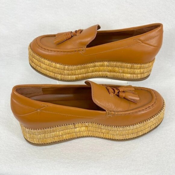 Franco Sarto Tremont Espadrille Tassel Leather Loafer Tan Preppy Modern Bold 9 - Picture 1 of 8